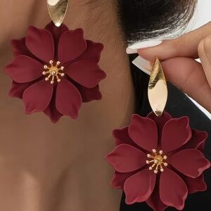 Elegant Floral Burgundy Earrings